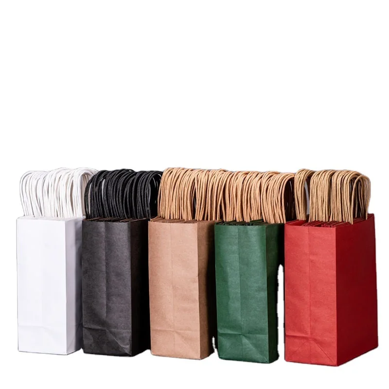 Custom Kraft Paper Packaging with Top Handles, Reusable Kraft Paper Bag for Takeaway Shopping Exhibition