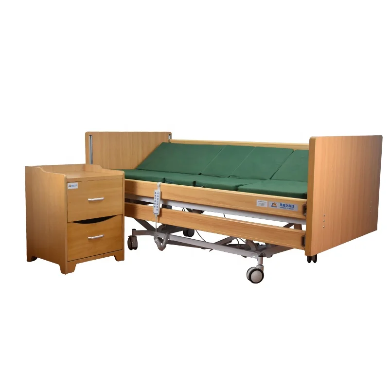 Electric Turn-over Nursing Bed  Wooden Head Board and Foot Board Care Bed for Home