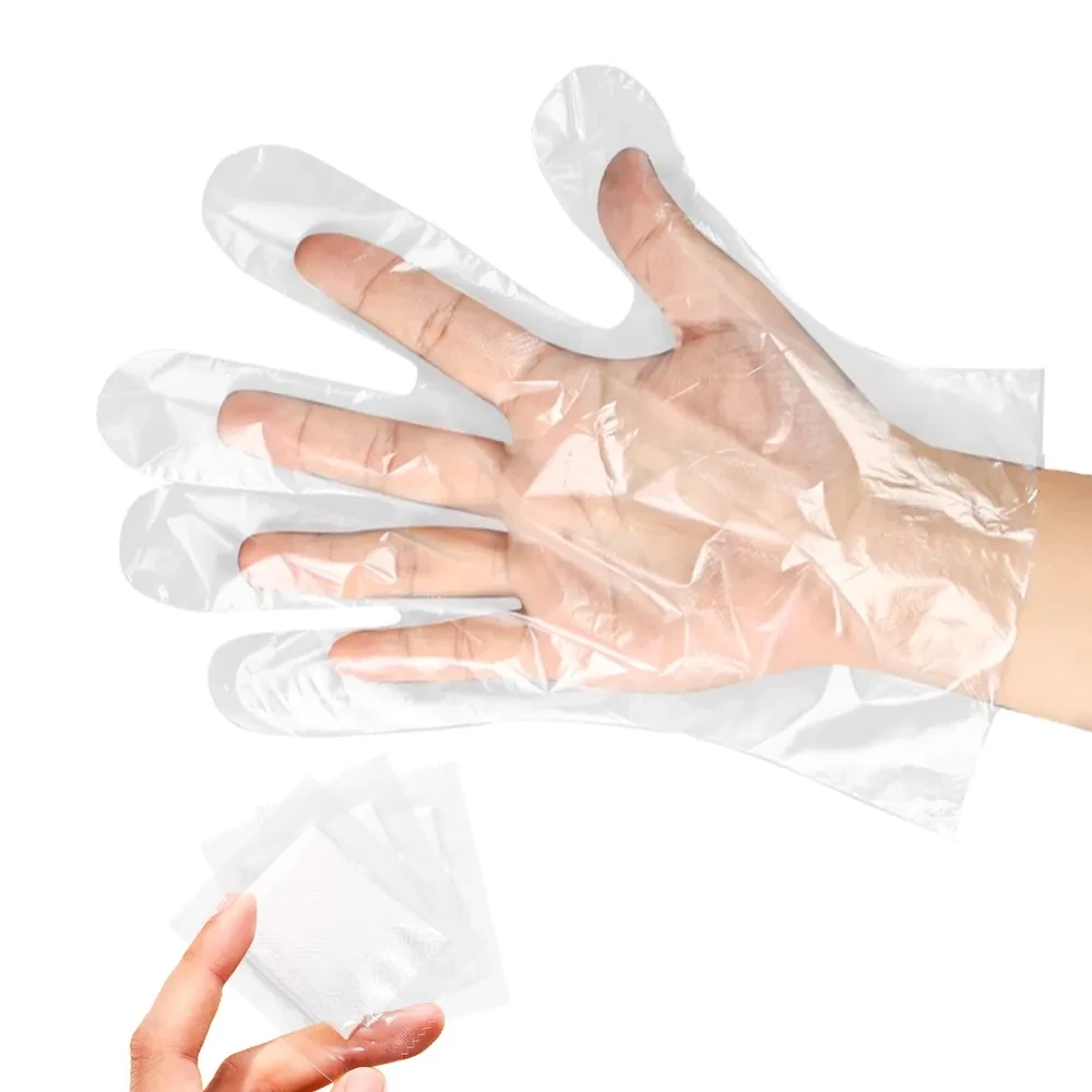 BSP001 Individually packed clear handling dish washing plastic hand gloves individually wrap disposable pe glove for food