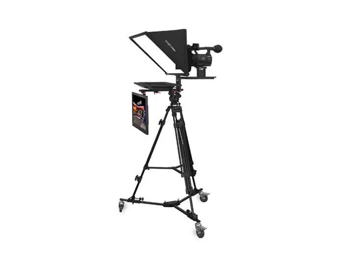 22 inch TV station studio use teleprompter with tempered autocue glass professional wheeled tripod wireless remoter