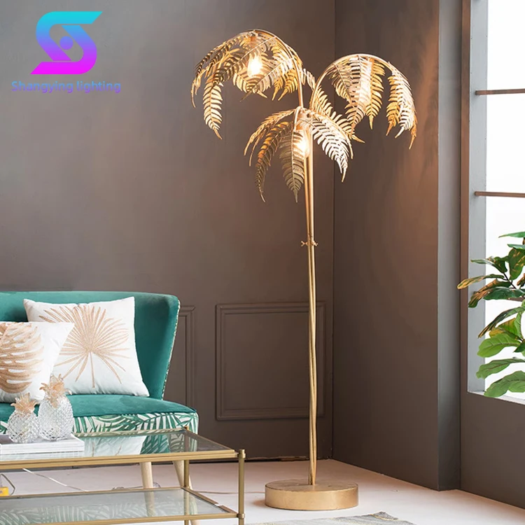 Modern Led Lighting Golden Home Hotel Decorative Palm Tree Copper Nordic Stand Light Floor Lamp