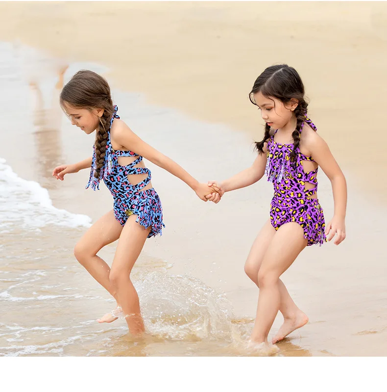Оптовая продажа милый купальник для девочек детский купальник цельный Bijou Бикини синий леопард купальники девочек детская