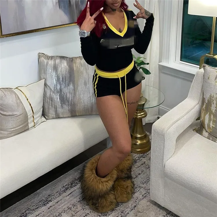 Letter Print Sporty 2 Piece Set Women Tracksuit Stroke Tight Hipster Casual Crop Tops+Shorts Matching Street Outfits