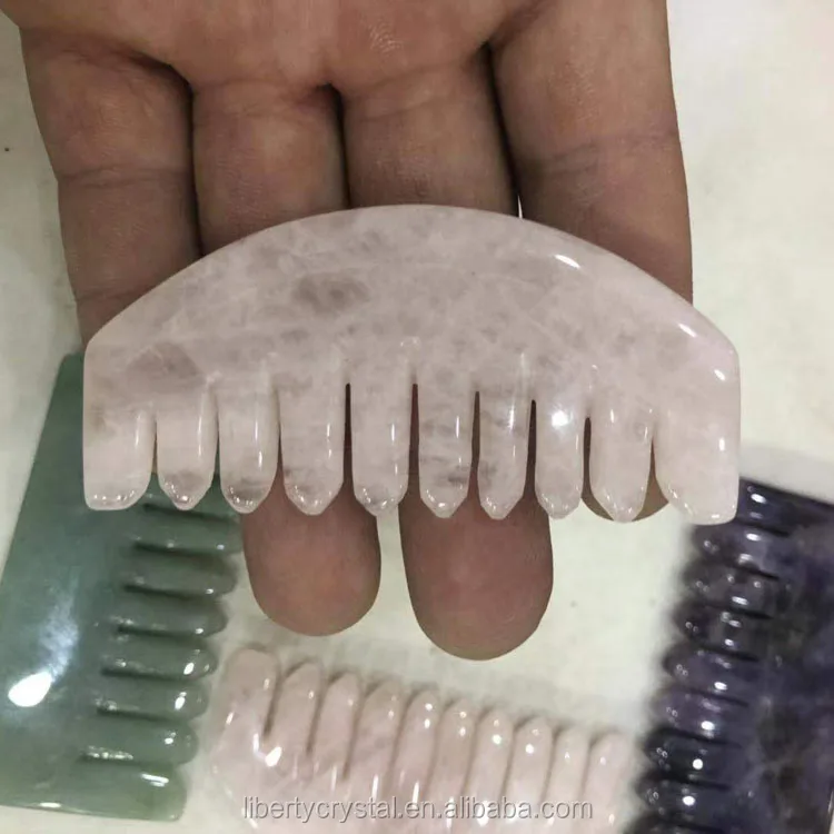 Natural Green Aventurine/Rose Quartz/Dream Amethyst Scalp Massager Crystal Healing Stone Hair Comb