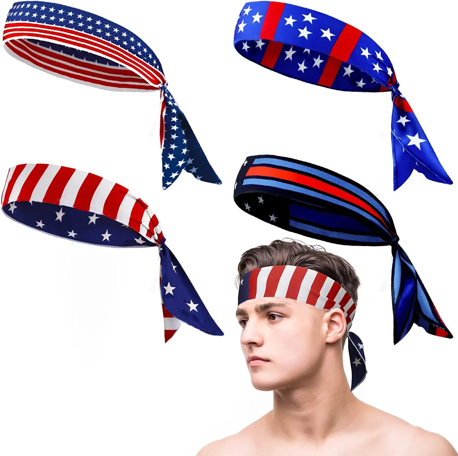 Red Blue White Stripe Stars US Independence Day Headbands USA Campaign Headpieces Printed American Flag Headband For Women Men