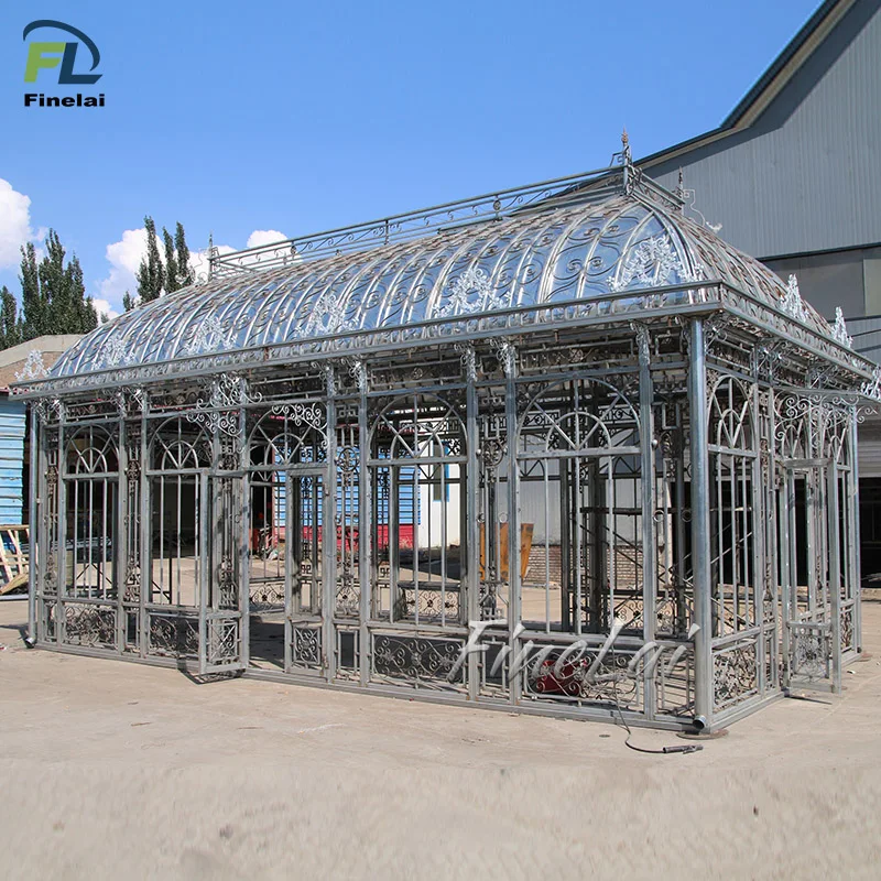 Finelai hot selling Wrought Iron Cast Iron Large Gazebo for Sale cast iron gazebo