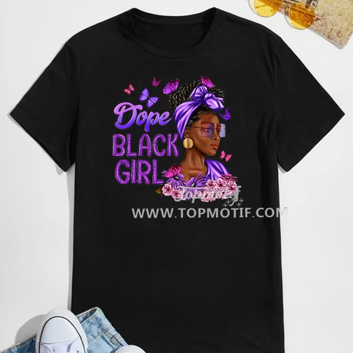 Dope Black Girl Loves Purple DTF Transfer Printing Garment Heat Sticker Applique Ready To Press Free Shipping