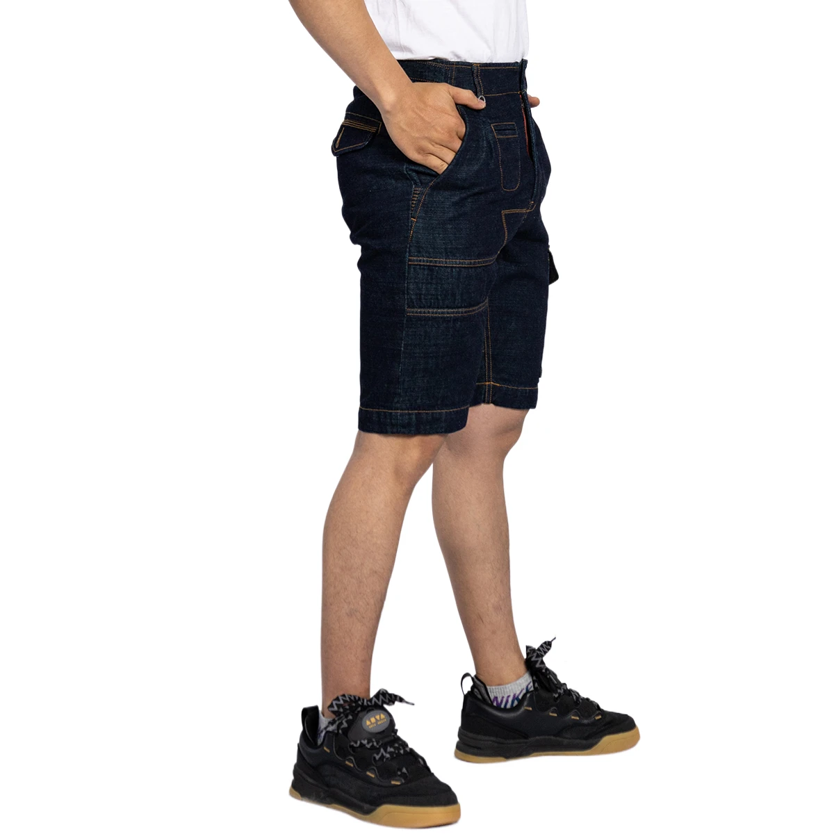 Factory Wholesale Dark Blue Muti Pockets Cargo Shorts for Men Designer Patchwork Denim Shorts
