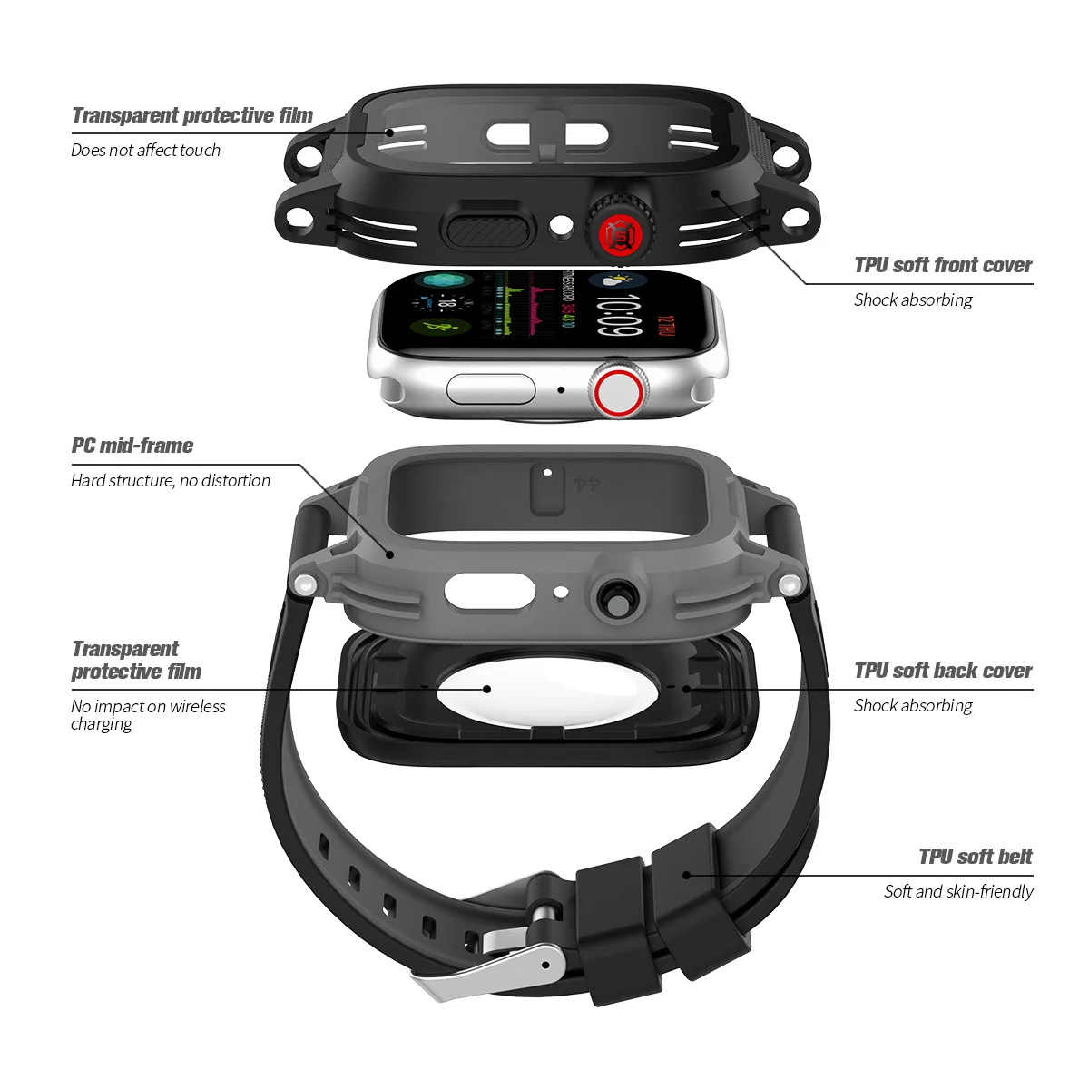  Высокоэффективный ПК + ТПУ мягкий чехол для IWatch iWatch 40 мм с защитой от
