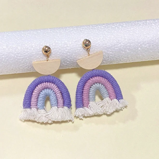 Bohemia Popular handmade rainbow fringe wood splicing versatile personalized earrings for women