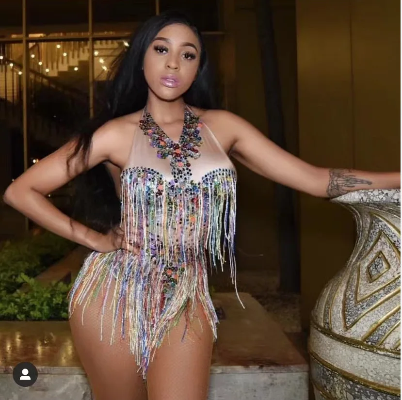 Colorful Tassel Dance Costumes Performance Wear Belly Dance Hip Wrap Nightclub Bodysuit For Women Female Singers