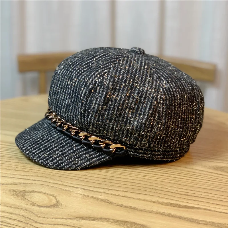 Новое поступление берет с полосатым утиным языком осенне-зимняя восьмиугольная шапка ретро кепка газетчика художника