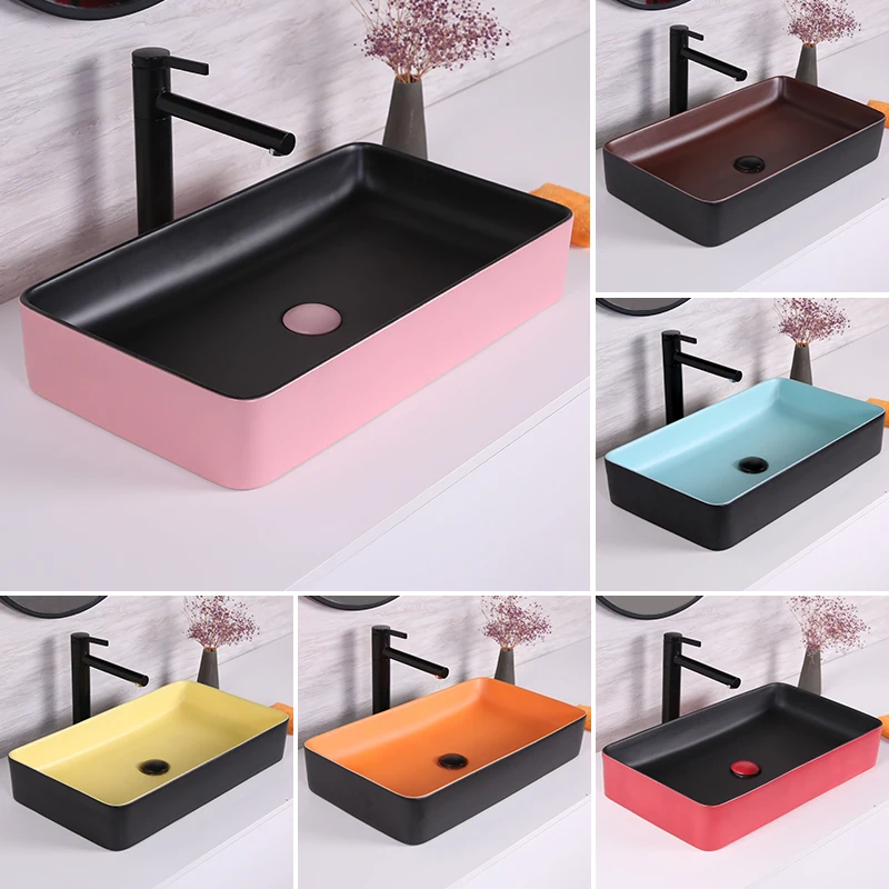 Novel Design Above Counter Art Basin Lavamanos Modern Ceramic Bathroom Sink Pink Table Top Wash Basin