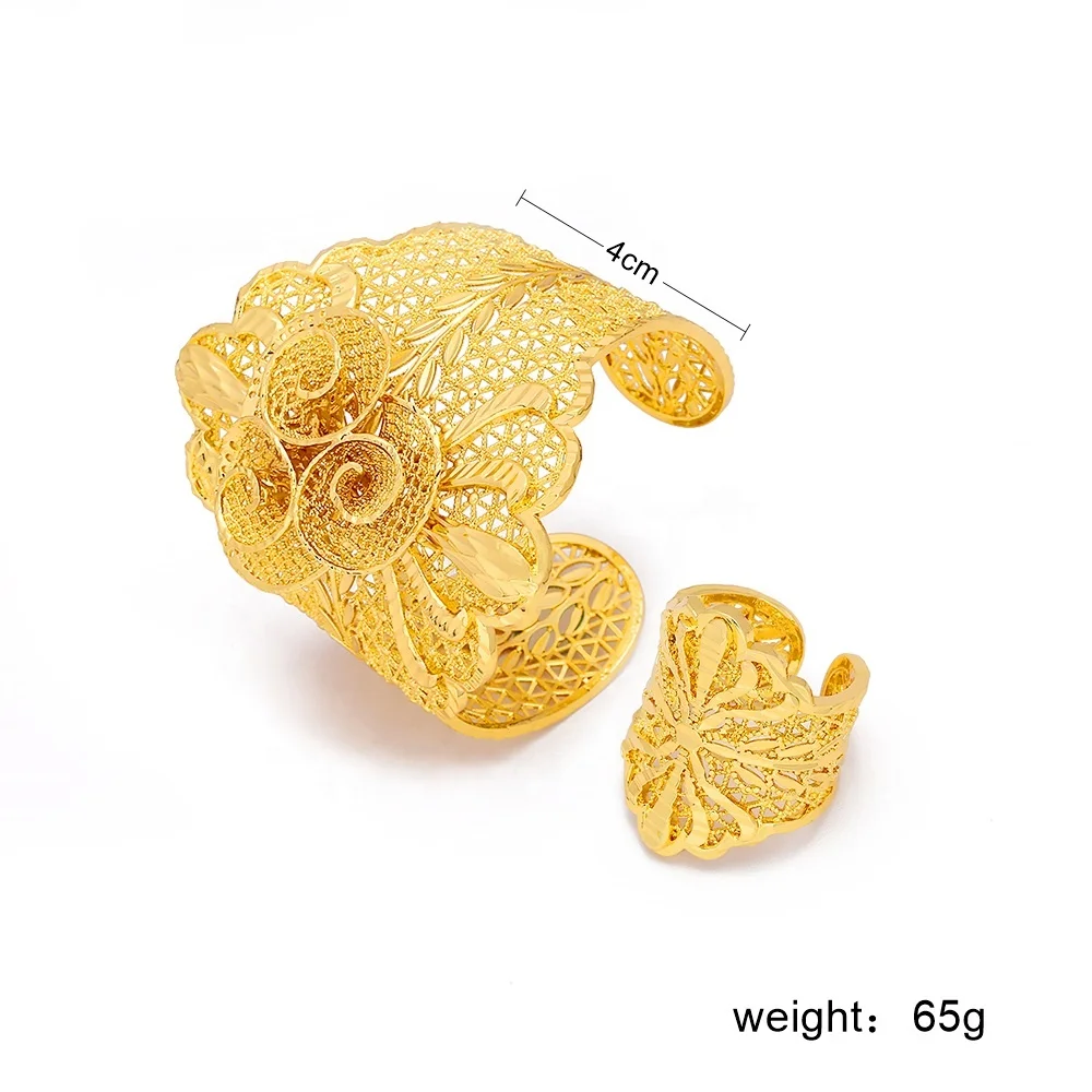 JXX hot sale 24k gold plated brass jewel elegant bridal jewellery sets indian wedding bangle and ring set