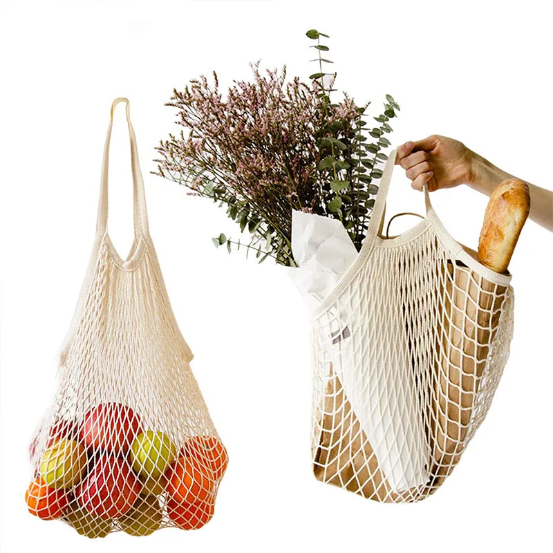 Large Reusable Organic Cotton Tote Mesh Shopping String Net Bag for Vegetables Packaging Option