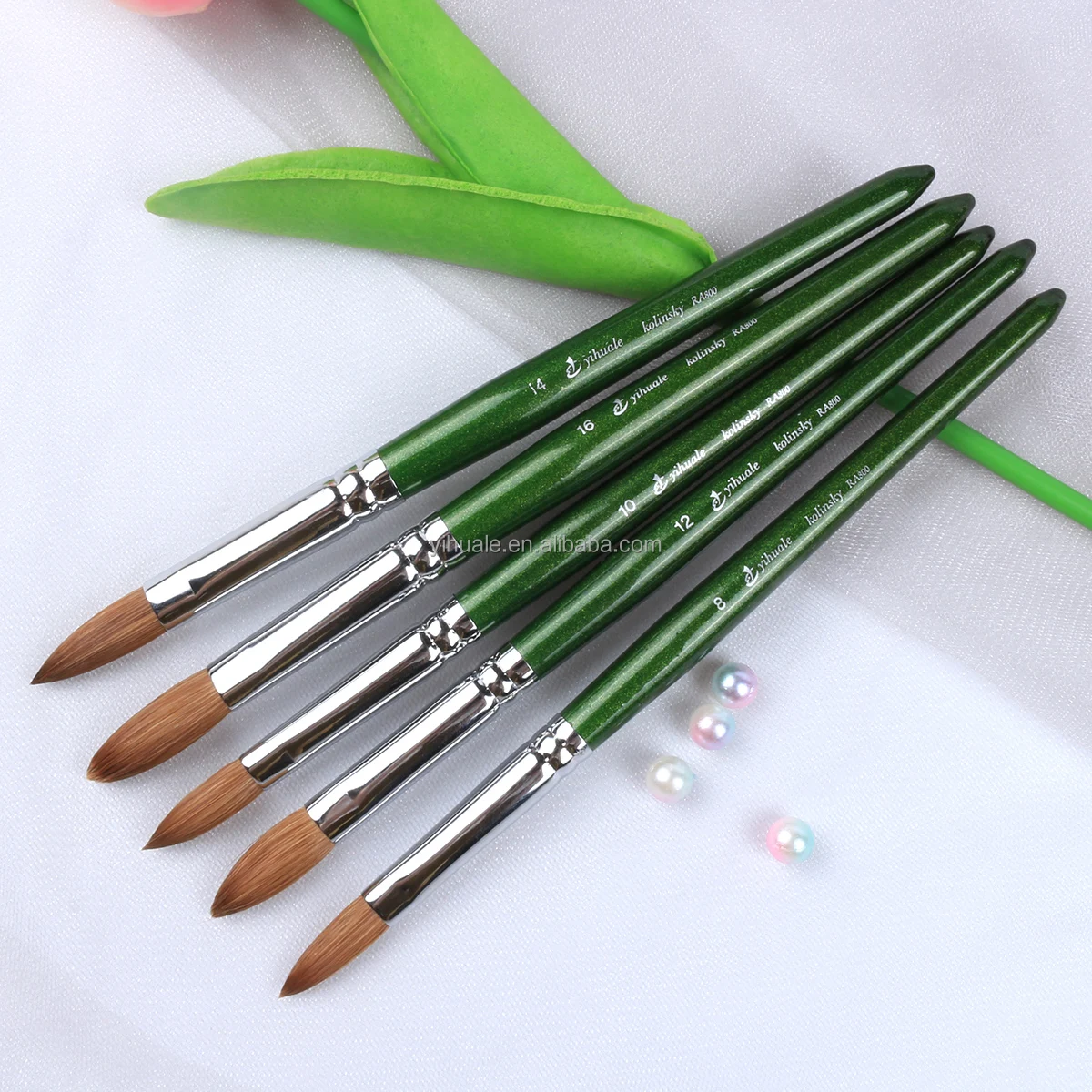 USA Acrylic Nail Brush 100% Pure Kolinsky Hair acrylic brush New Teal Wood Handle with Silver Ferrule Oval Crimped Shaped