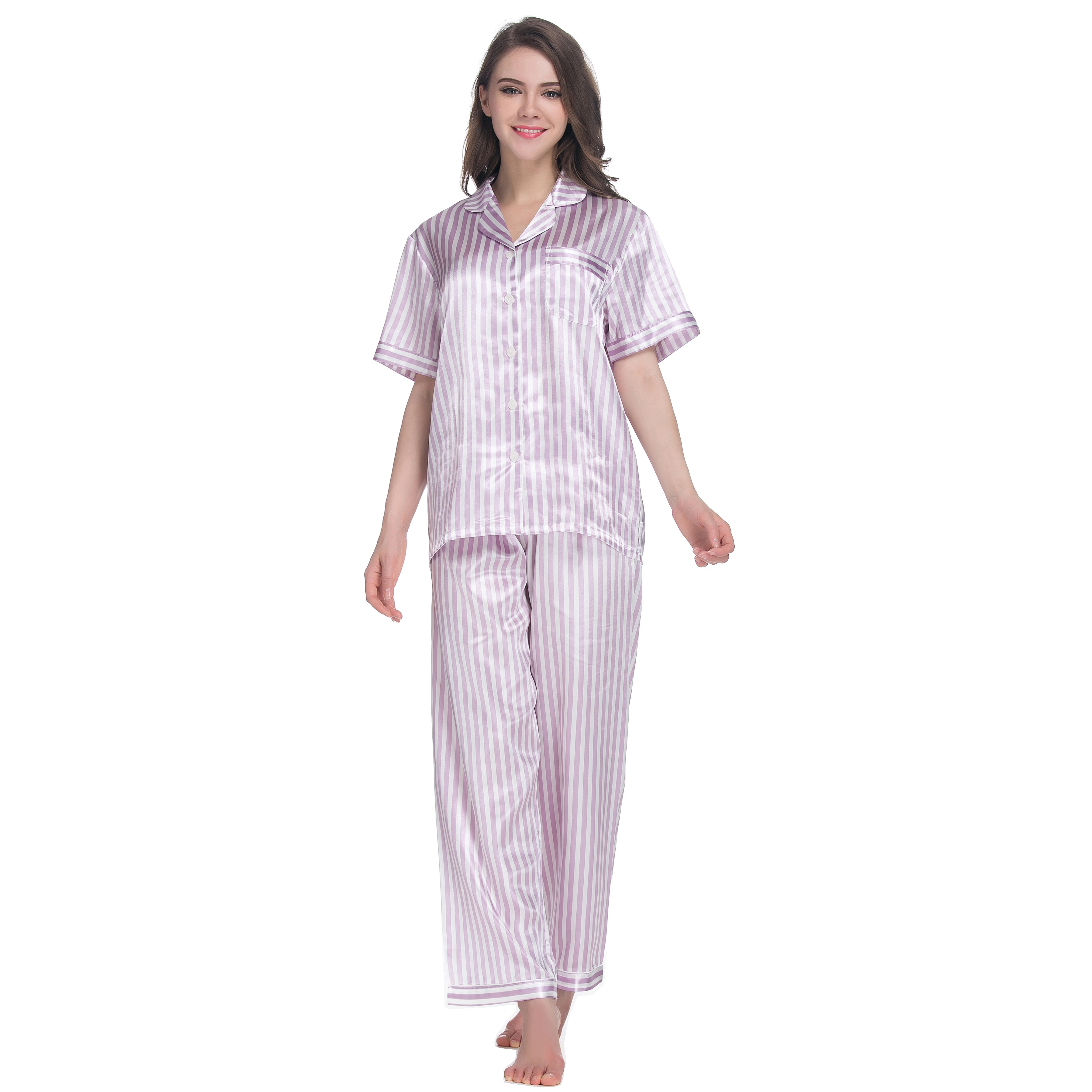 Fall Sleep Wear Lady 2 Piece Nightwear satin  Home Clothes Silk Pyjama Designer Inspired Pajama Satin Night Suit for Women
