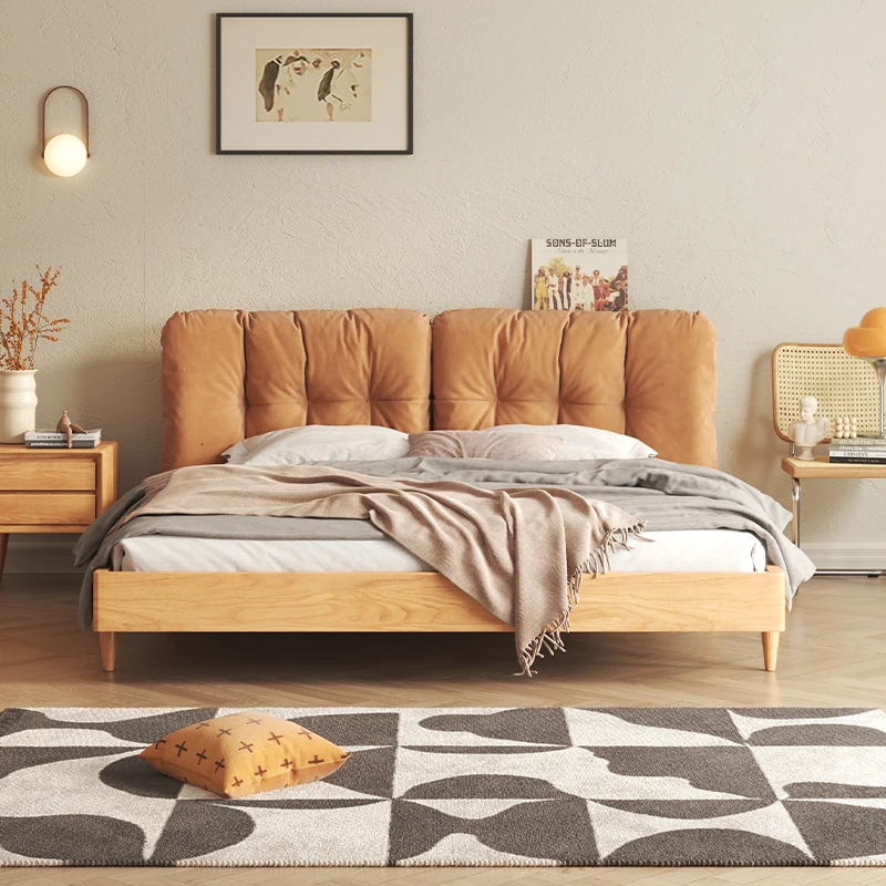 OEM gas lift solid wood frame double bedroom furniture multifunction Wooden bed