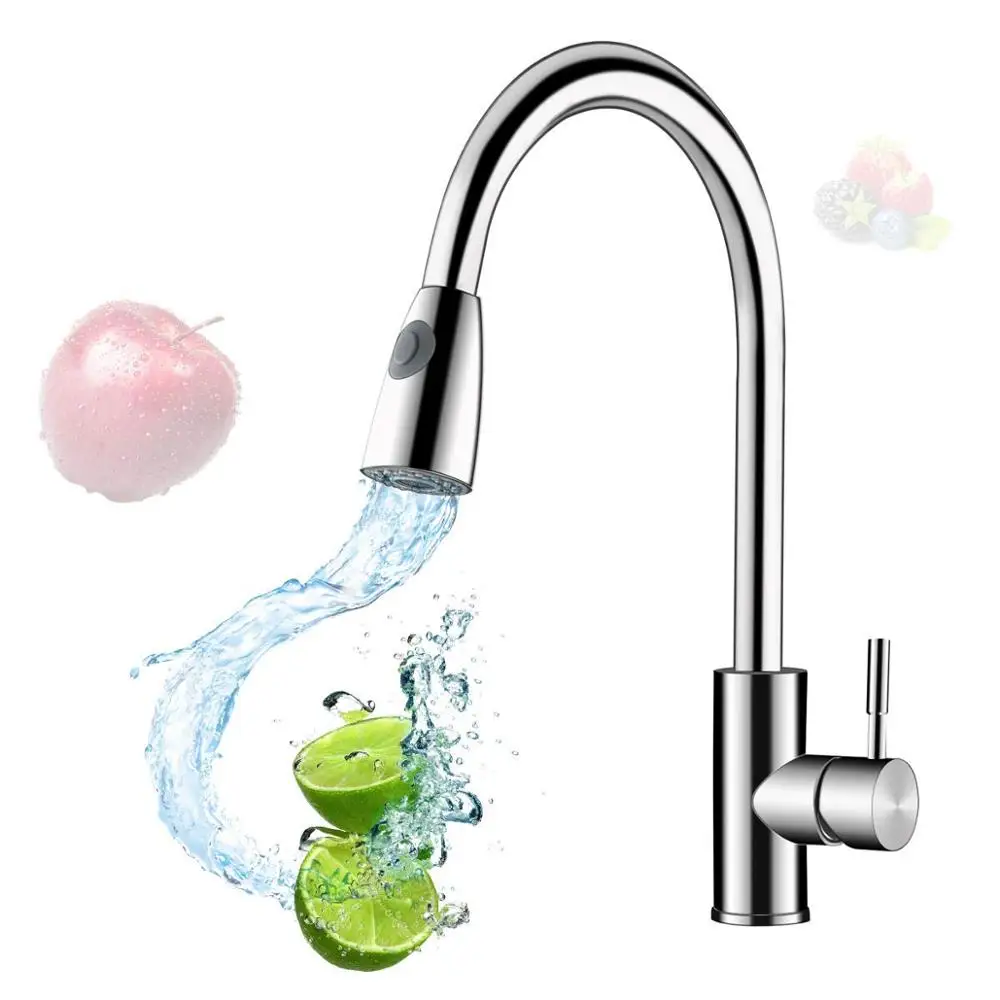 
Sanfino Single Handle Kitchen Faucet, Stainless Steel Kitchen Sink Faucets with Pull Down Sprayer, Brushed Nickel 