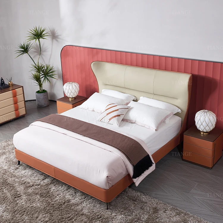 Commercial Modern Style Home Hotel Bedroom Furniture Set Saddle Leather Bed