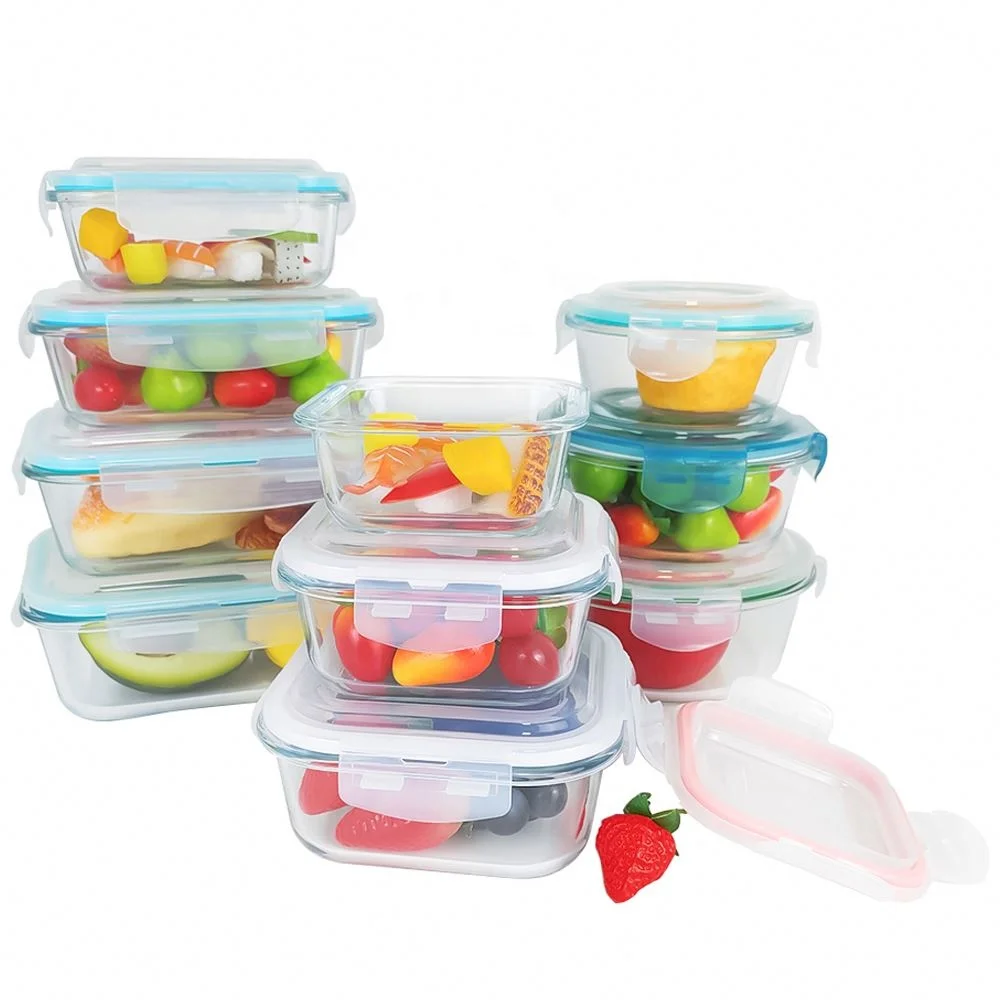 2021 Eco Friendly Airtight Large Glass Meal Prep Containers High Borosilicate Glass Food Containers Storage Set