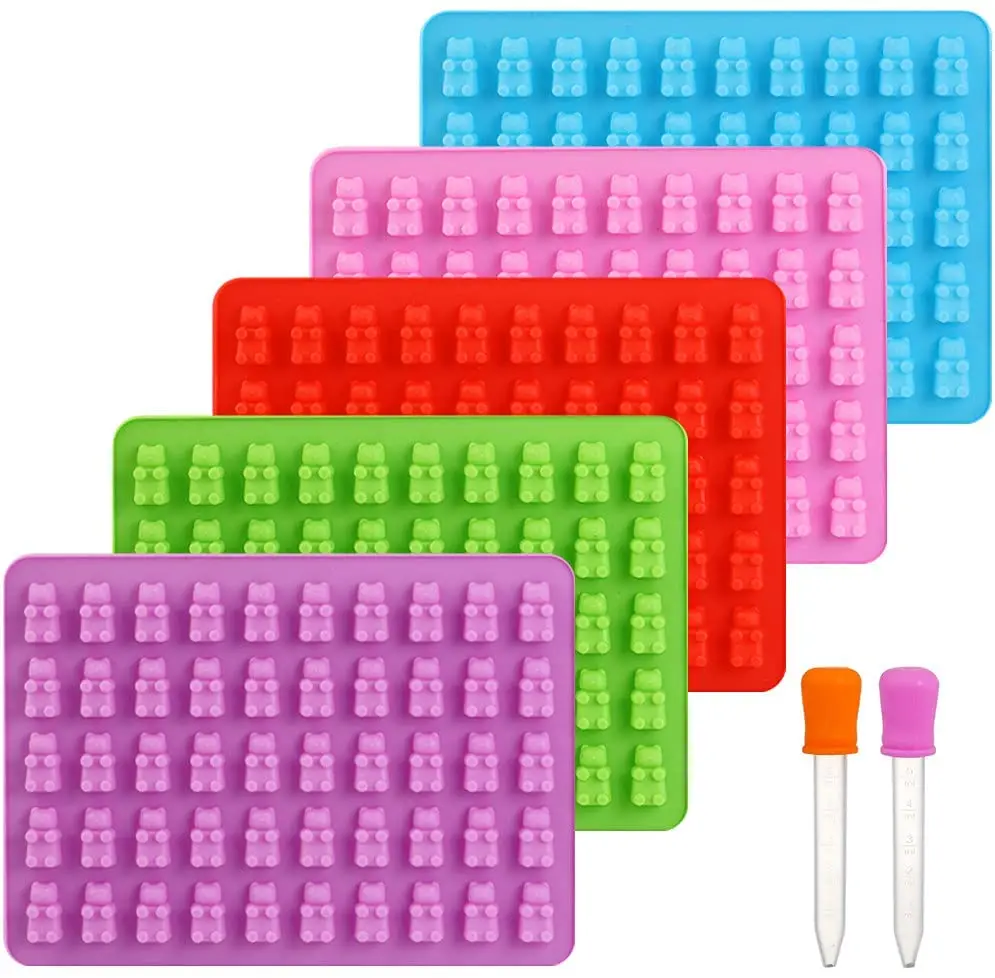 Silicone Gummy Bear Molds Ice Cube Trays 50-Cavity Silicone Candy Moulds for Chocolates Fudge Ice Cubes Jelly Gumdrop Soap