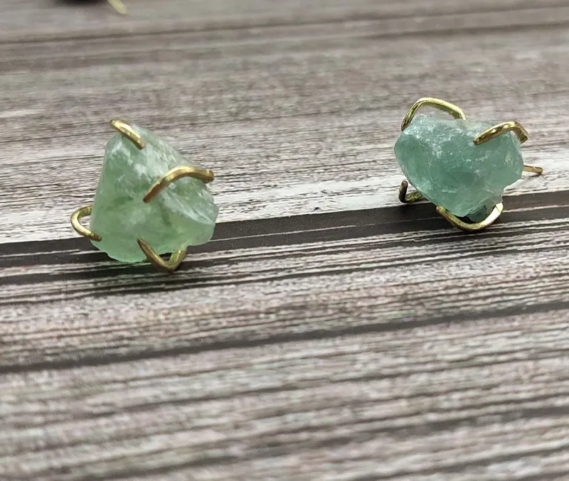 Zooying  18K Gold Filled Gemstone Raw Healing Crystal Stud Earrings for Women Rough Rose Quartz Amethyst Earrings