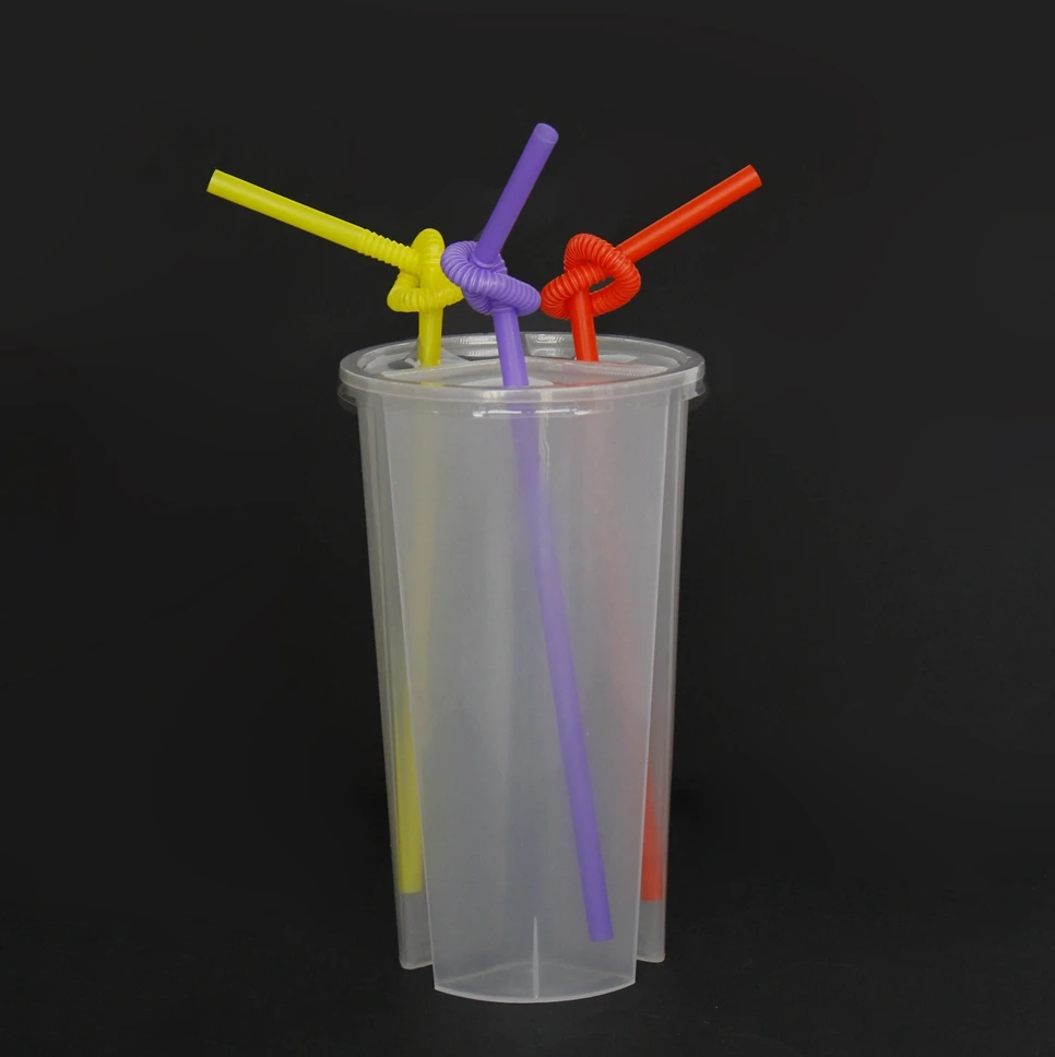 12oz 16oz 24oz Clear PP Plastic Cups with Flat Lids plastic disposable twins split pp plastic cup bubble tea milk shakes