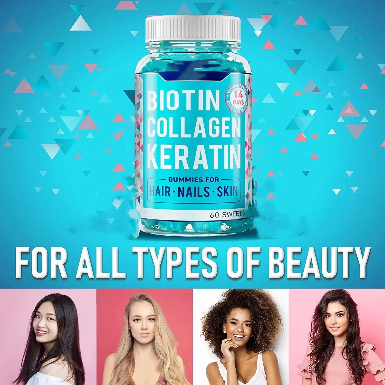 RTS Vitamin and Supplements Bear Vegan Biotin Collagen Keratin Gummies For Hair Skin Nails
