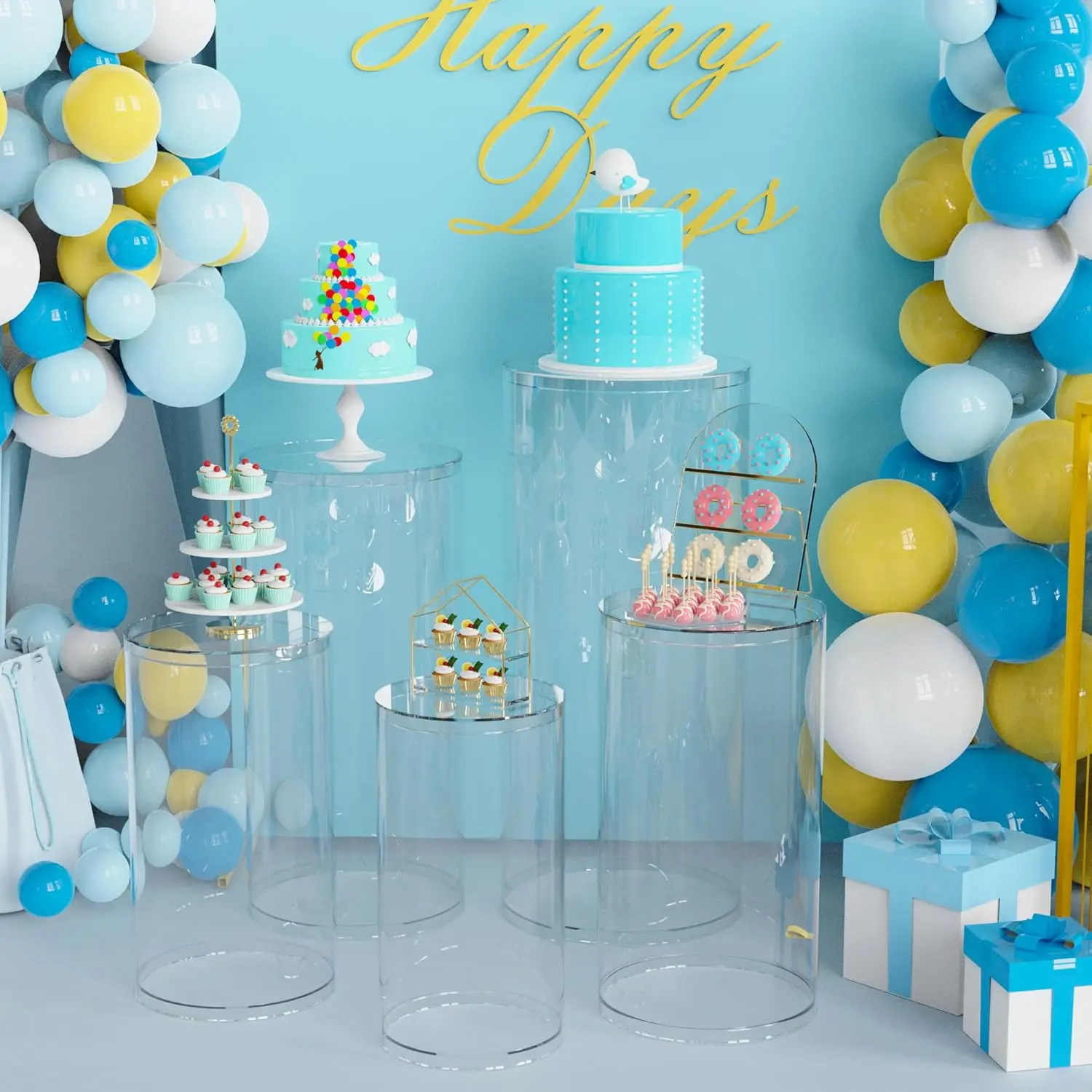 Clear Acrylic Cylinder Stand Support 5-Piece Party Base Display Pillar for Wedding Birthday & Art Decoration