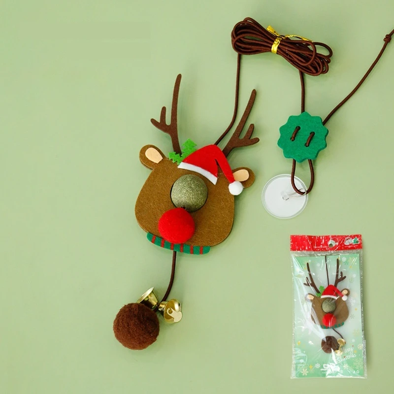 Wholesale custom pet supplies Christmas collection Cat hanging Funny Cat stick Christmas elk wreath style
