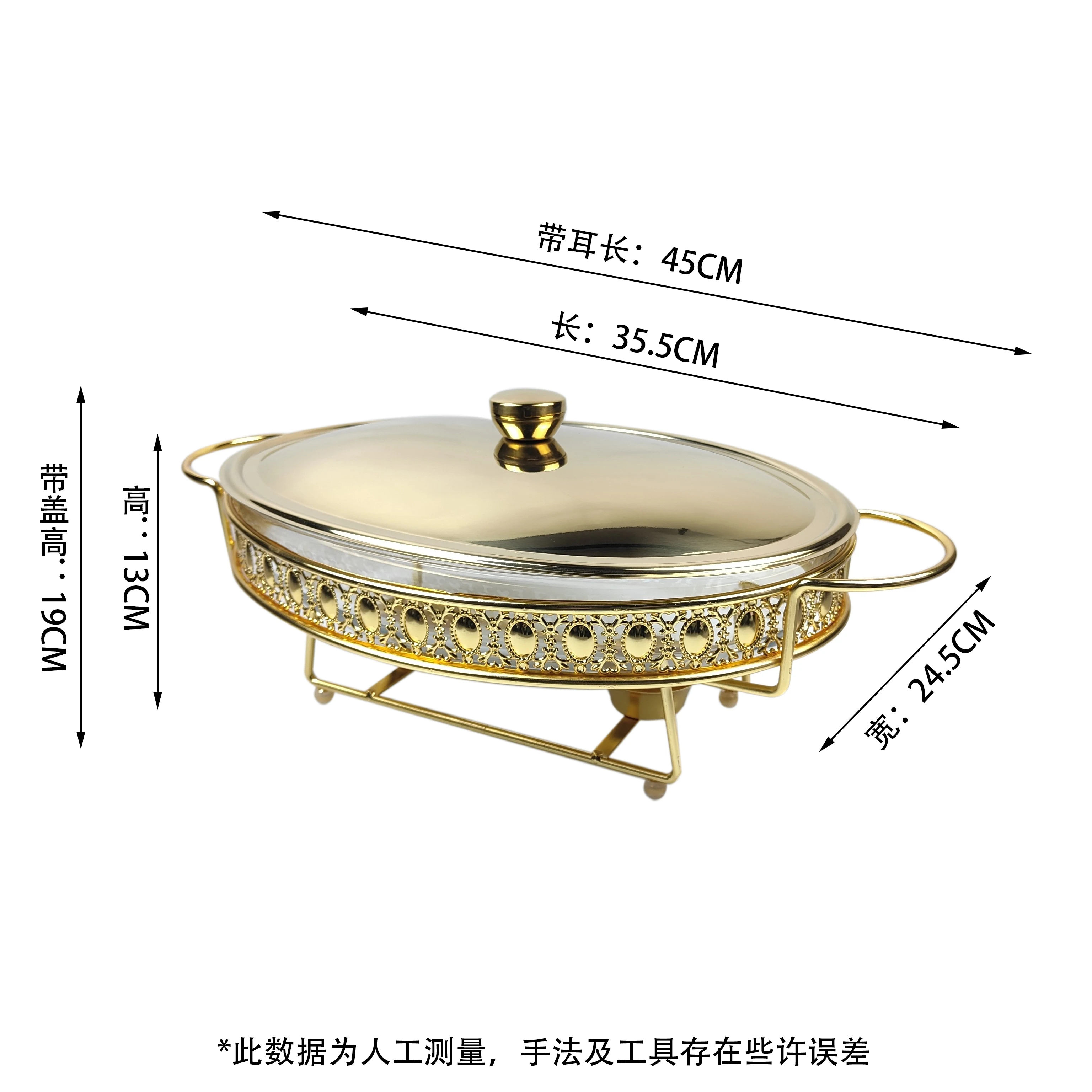 3l Stainless Steel Chafer Dishes Buffet Set Oval Shape Glass Chaffing Dish Food Warmer Golden Chafing Dish