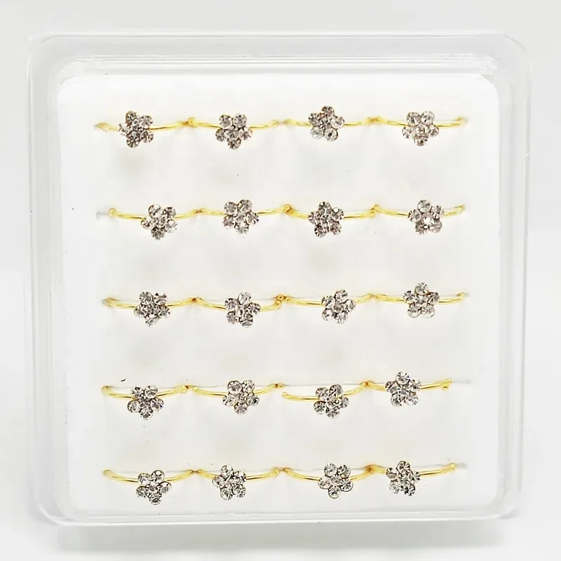 925 Sterling Silver Sparkly Small Thin Flower Clear Crystal Nose Ring Stud Hoop for  girl women