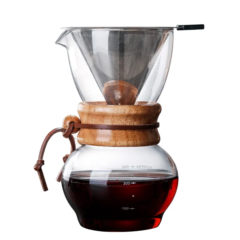 500ml coffee pot made of high borosilicate glass wood handle for effective anti-hot for family sharing