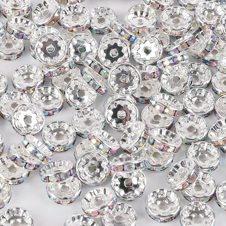 50pcs Rhinestone Rondelle Crystal Round Loose Spacer Beads for Jewelry Making DIY Bracelet Necklace Accessories
