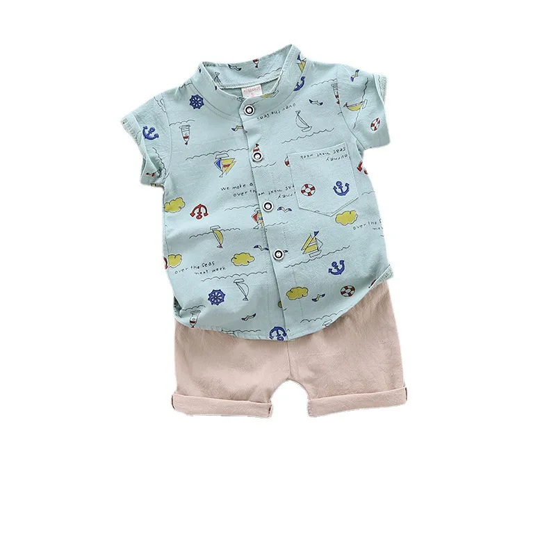 Summer clothes for boys Explosive style full of cartoon sailboat Children clothes Elephant lapel shirt