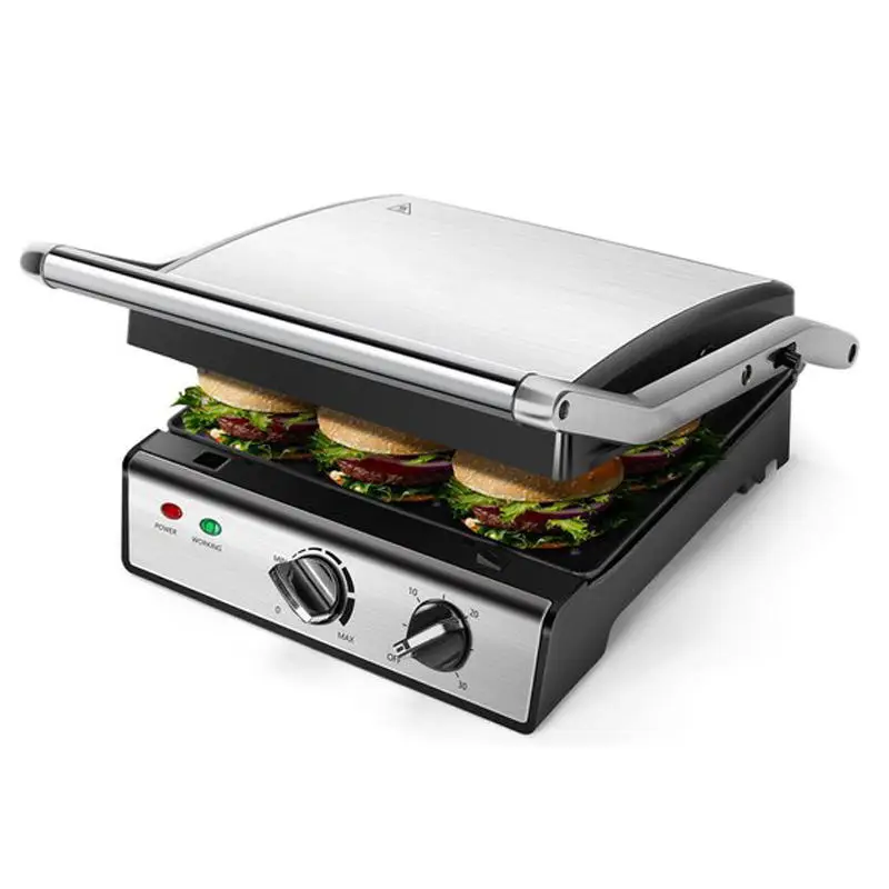180 degree Full Open Non-stick Plate Removable Oil Tray Electric Sandwich Panini Hot Press panini Grill Machine maker
