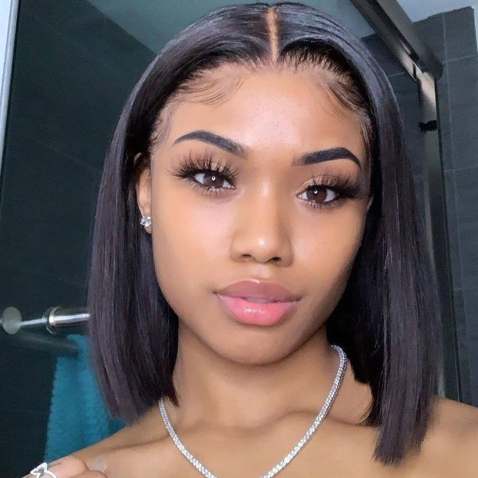 Short Bob Cut Wigs 100% Brazilian Human Hair Lace Front Wig for Black Women 8 10 12 14 Inch