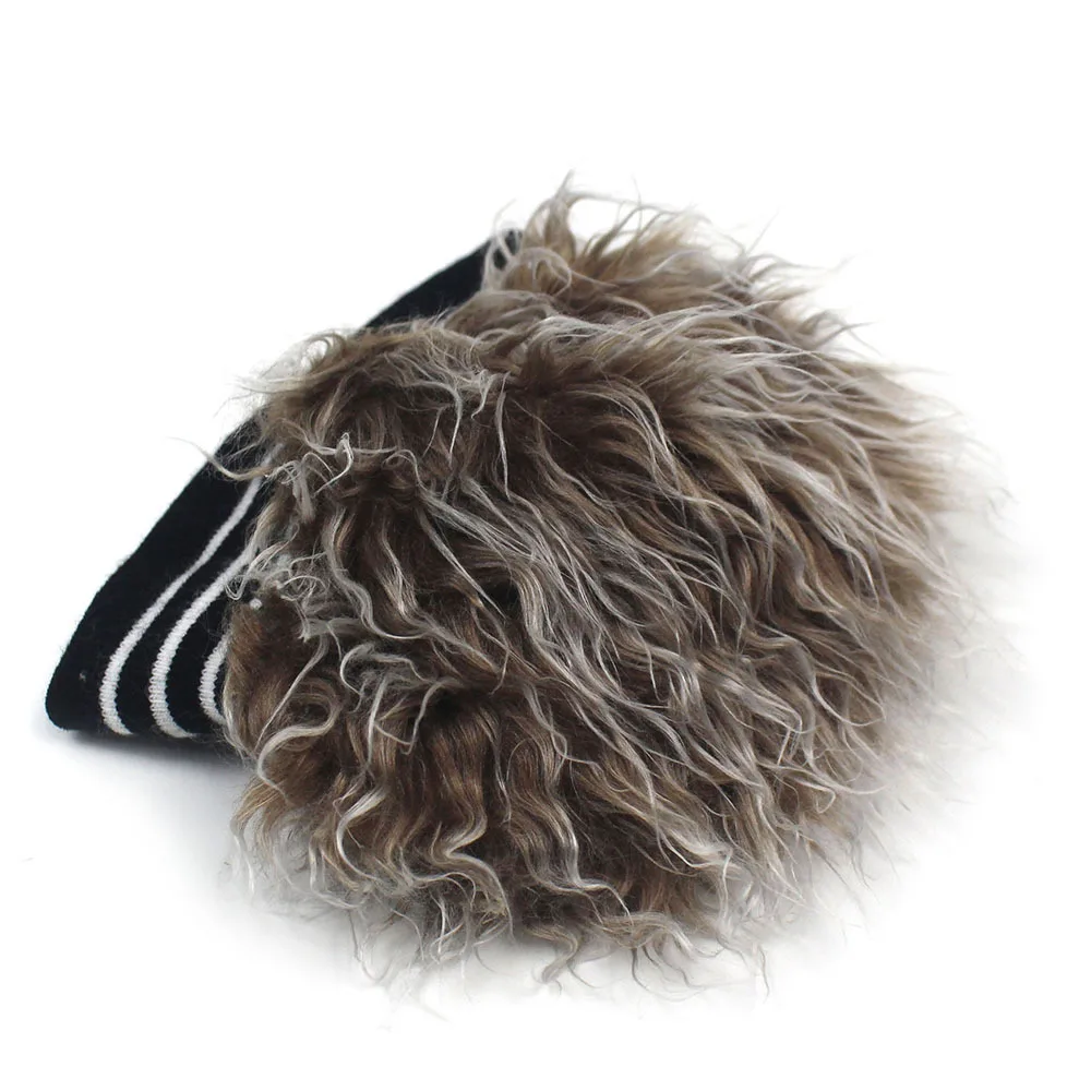 Fuchs Black and White Striped Headband Knitted Dockers Hat Hip-Hop Wig Cap with Hair Woolen Knitted Hoodie Hat