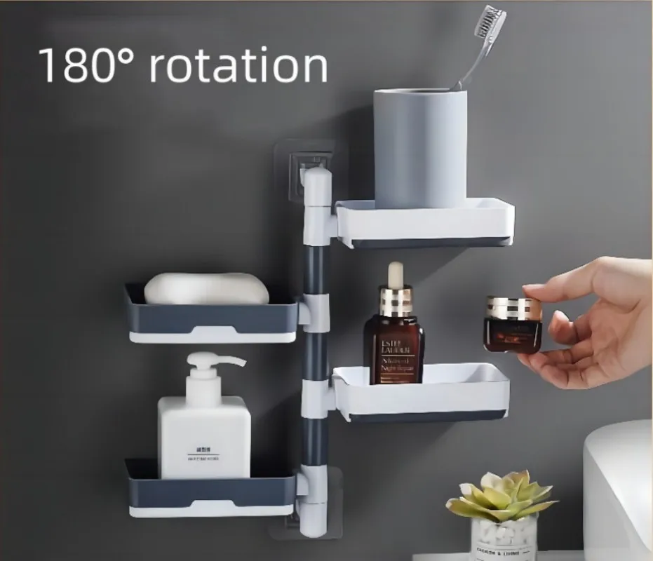 Rotatable 1/2/3/4 Layer Bathroom Wall Mounted Square Drain Soap Box Without Cover No Drilling