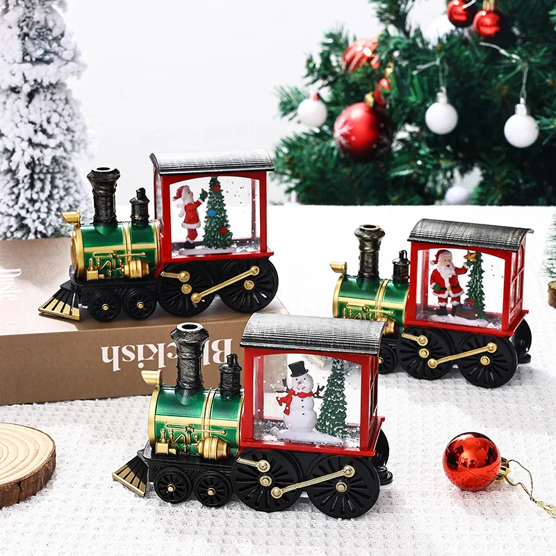 2024 New Christmas Decoration Gifts Crafts Plastic LED Christmas Lights Small Train Snowball Water Lights Home Decoration Gifts