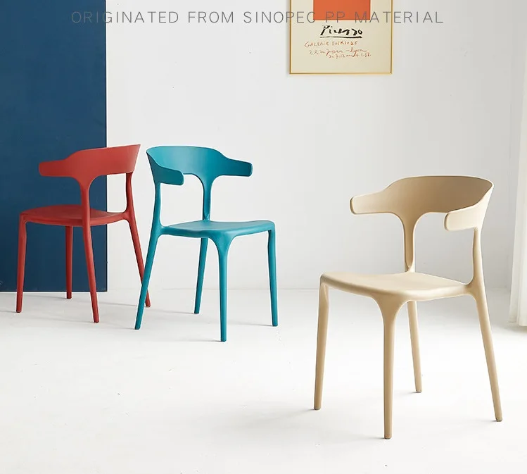 Horn stackable chair back desk stool dining chair home plastic lazy casual simple Nordic office chair