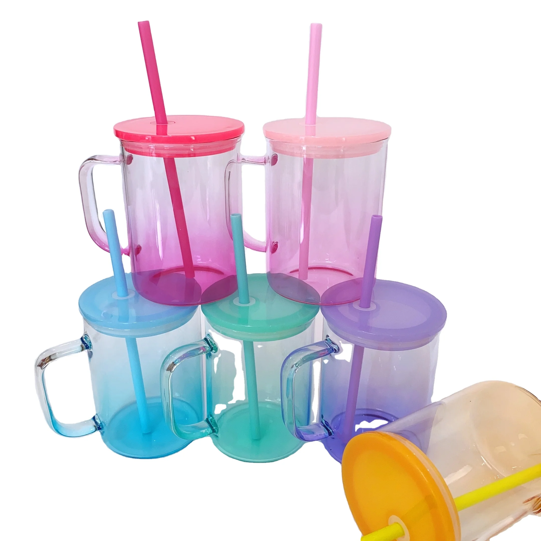US warehouse in stock  17oz jelly mugs with PP plastic lid and straw clear ombre jelly for UV DTF sticker For hot printing