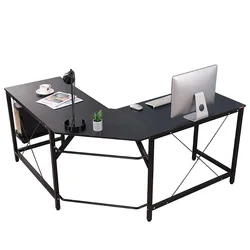 commercial modern l-shaped l shape home office corner computer table wood desk with shelv bookshelf hutch and printer