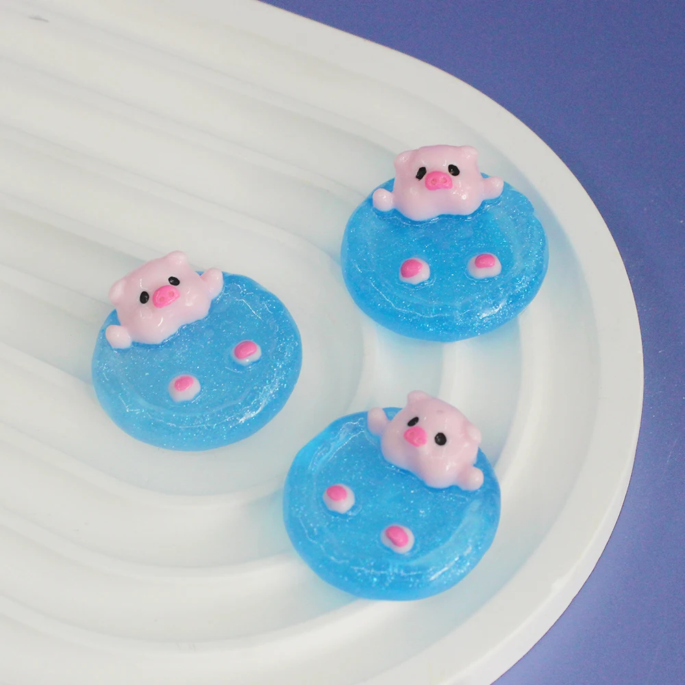 Kawii swimming pig resin flatcack cabochon for diy cream glue phone case decoration refrigerator magnet crocs accessories