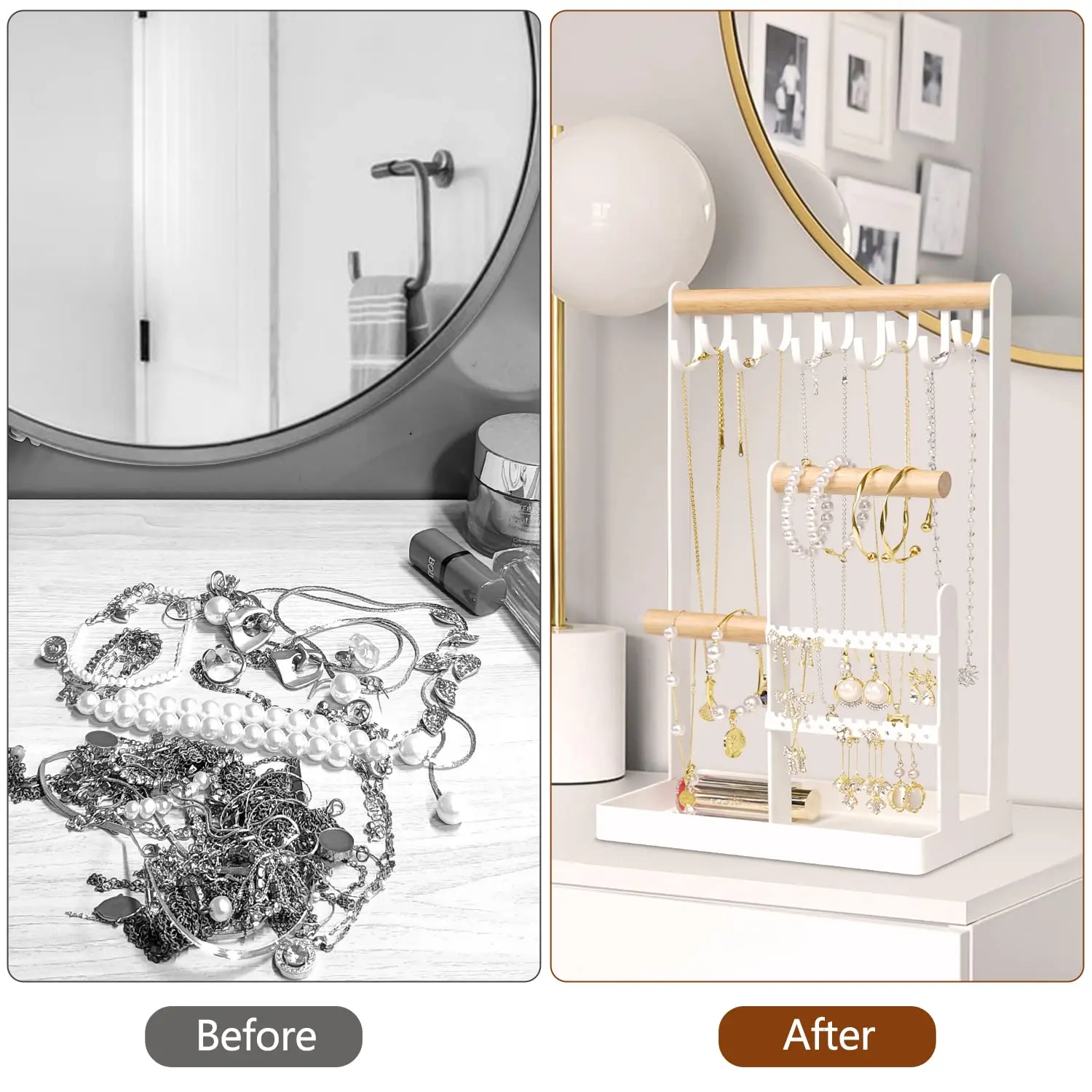 Jewelry Organizer Stand With Ring Holder 4 Tier Jewelry Tower With 10 Hooks Necklace Organizer And Watch Bracket Holder