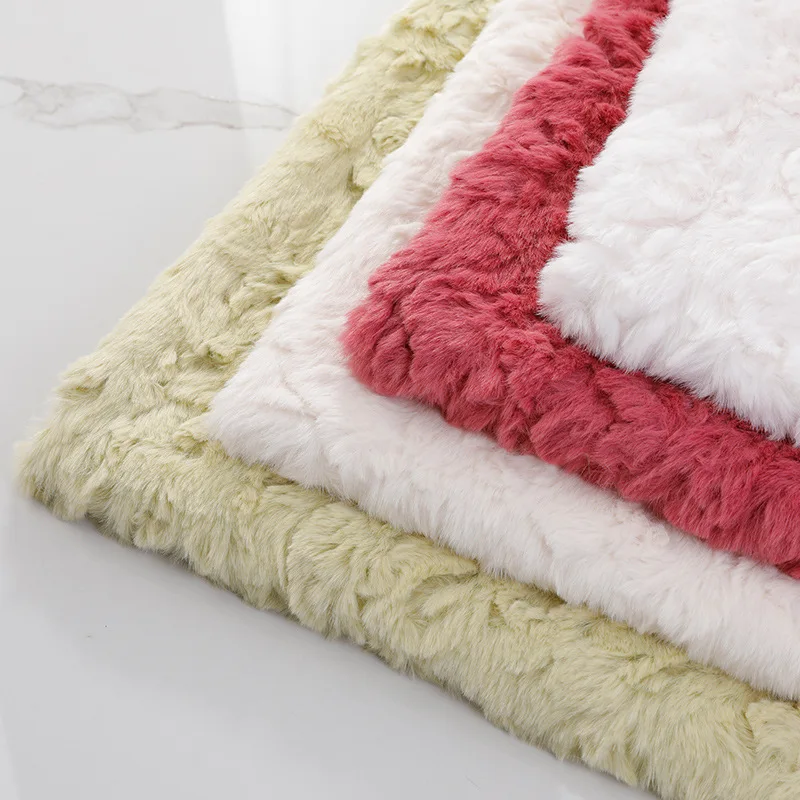 Manufacture Customized  Soft Embossed Cutting Rabbit Faux Fur PV Plush Fleece Fabric