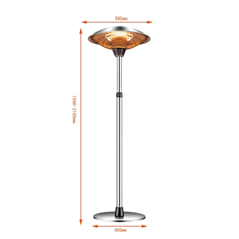 Infrared Electric Outdoor Umbrella Terrace Adjustable Heater With Tip-over Protection Garden Patio Heater