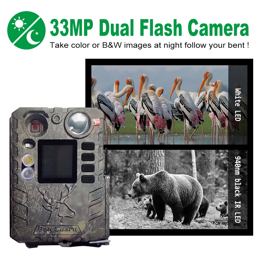 Boly BG410-D Dual Flash (Black IR & White LED) Portable 940nm Night Vision Invisible Hunting Game Camera Security Trail Camera