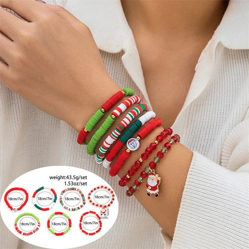 6pcs set holiday party gifts teen girls beaded christmas stackable DIY letter bracelet with bead